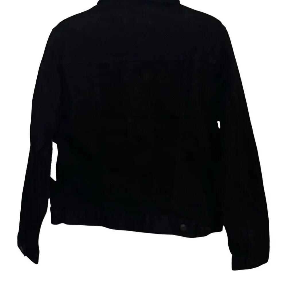"NEW" Black denim jacket, ladies size med(8-10) by time and true - Picture 8 of 10